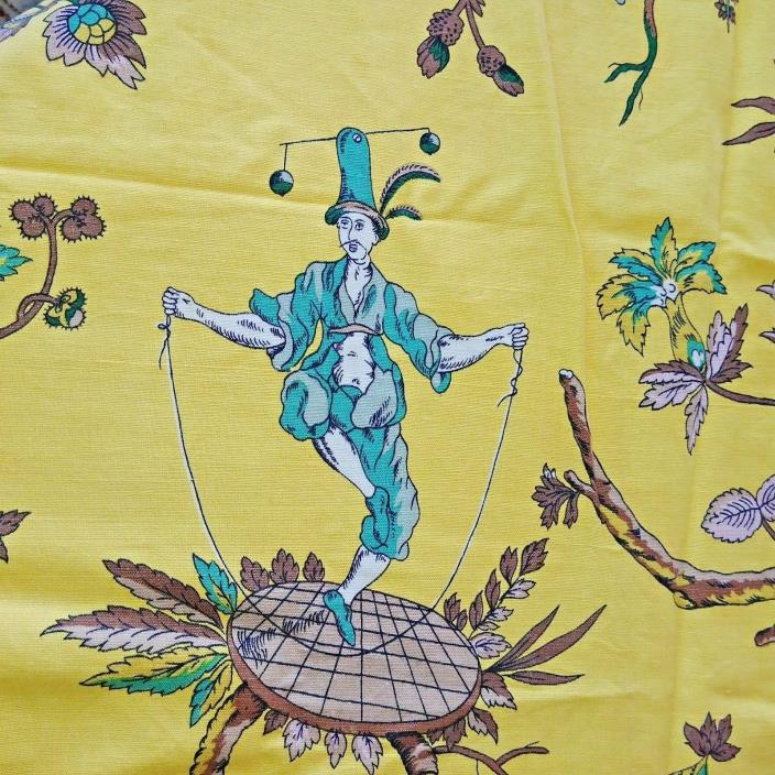 Vintage Flax & Cotton Asian Yellow Print Fabric 50