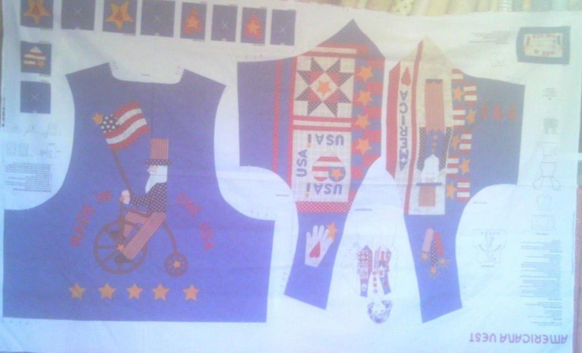1 Yd Vtg Fall Patriotic Fabric Panel Americana Vest DreamSpinners