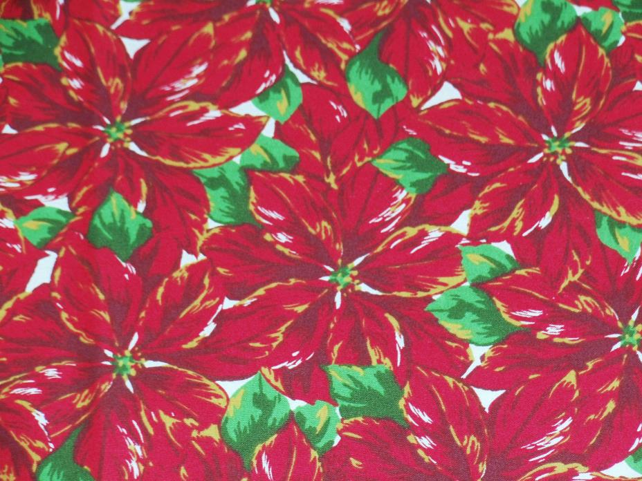 Cotton fabric Christmas large poinsettia floral print brass accent 18.5