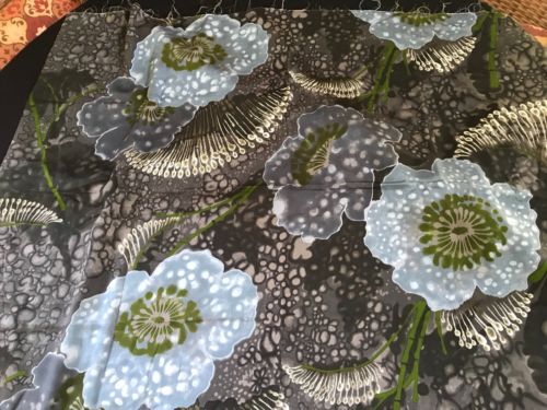 2 YARDS OF VINTAGE BLUE, BLACK & GREEN FLORAL PRINT COTTON FABRIC