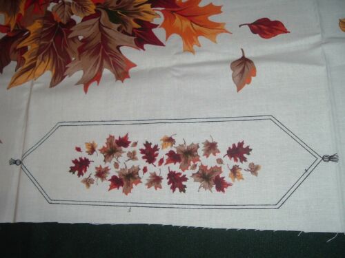 Vtg 90s Autumn Foliage Applique Thanksgiving Table Runner Tote Fabric Panel #Bd