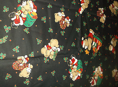 vtg sewing/quilting fabric, teddy bers Christmas, 1 3/4 yd 58 w