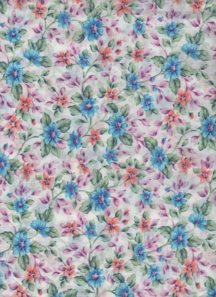 Spring Flowers Cotton Print Fabric -  Blue