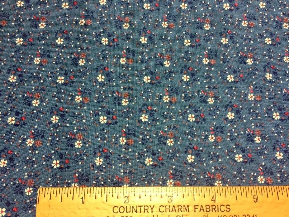 Vintage Cotton Quilting Fabric 60s70s PRETTY Lil Red & White Floral 44w 1yd