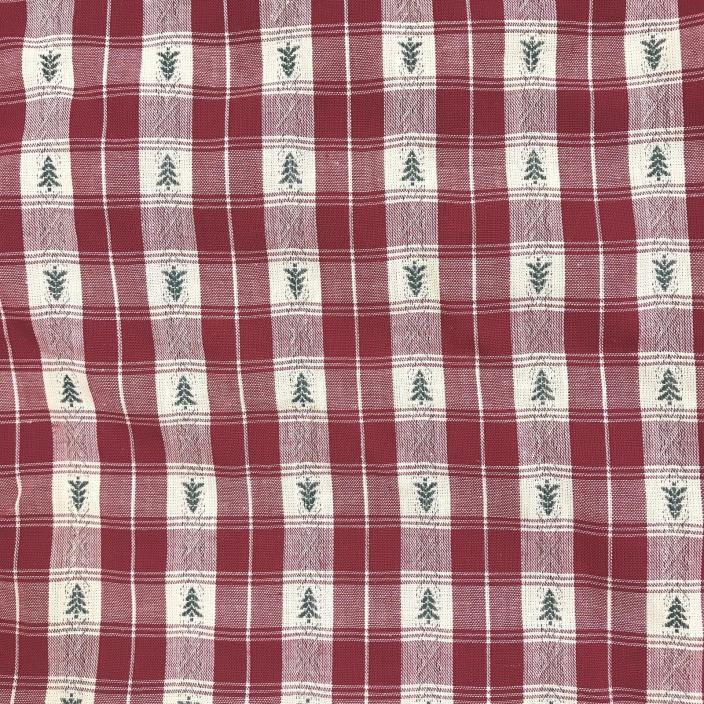 Country Farmhouse Fabric,Red Plaid Christmas Trees, 1.75 Yards, Rustic,Muted