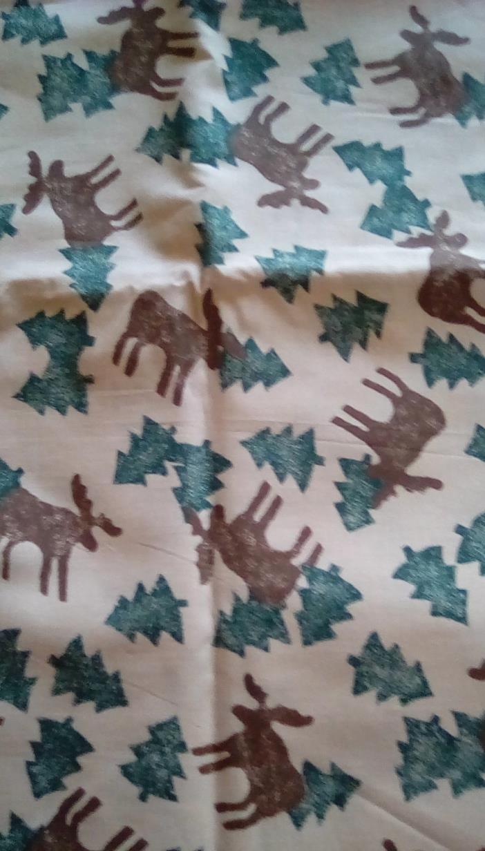 Cotton fabric with moose and pine trees light brown background 35