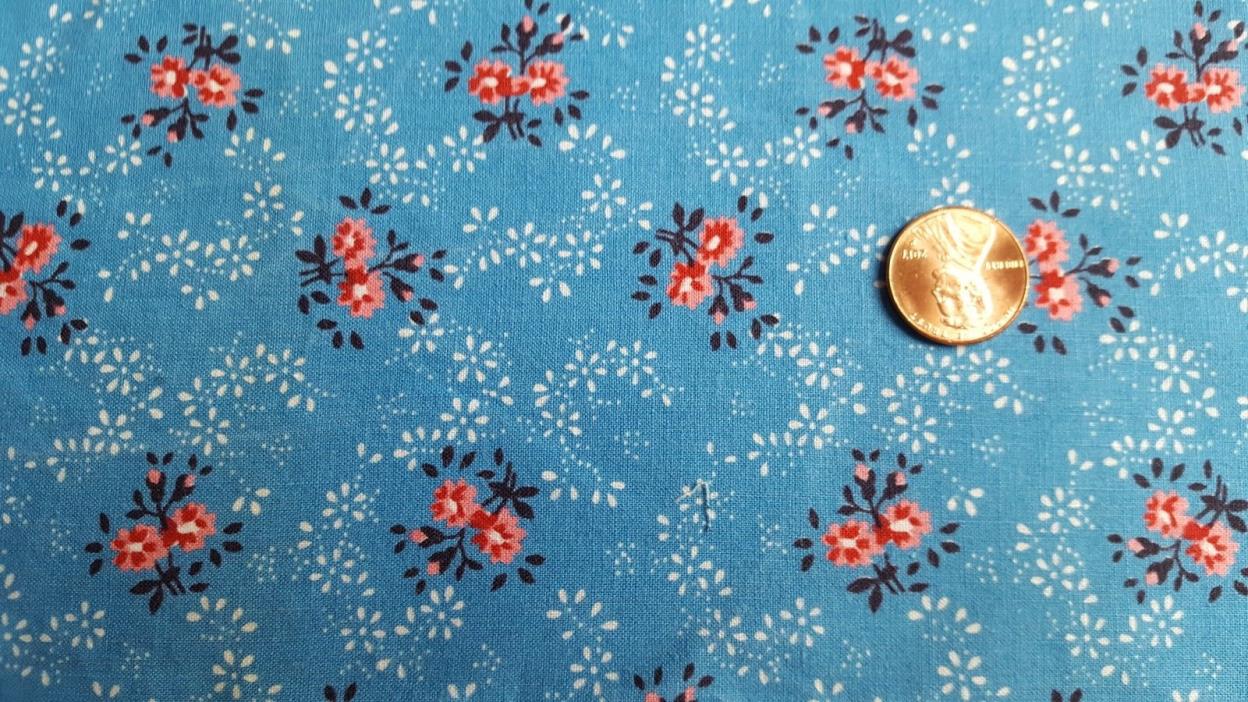 VTG Antique Cotton 30s  Fabric Quilt Doll blue Pink Flowers White