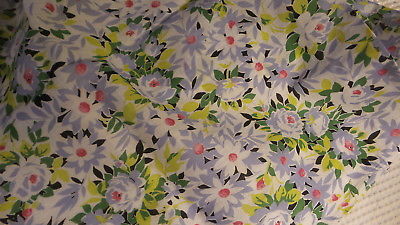 Vintage Lightweight Sheer Cotton FABRIC, Blue Floral,Red Centers,Greens,1 Yd/35