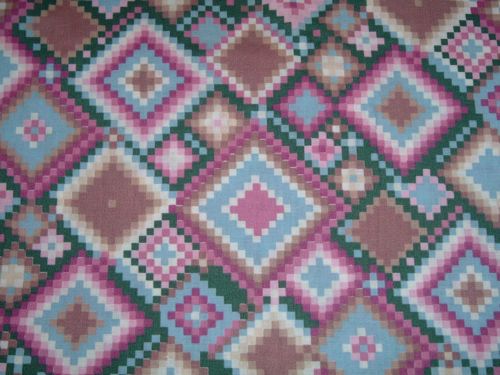 Vtg 80s Tiny Diamond Doll Quilt Patch Mauve Pink Blue Sew Fabric 1Ydx43 #ff330