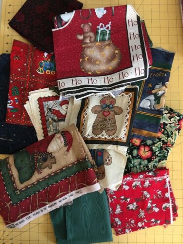 Lot of Fabric scraps Remnants Christmas Holiday Red Green Grandmas Gingerbread