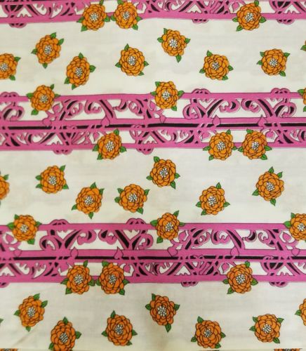 Vintage Cotton Colorful Floral Print Fuschia Orange 1 1/2 Yards Fabric 43