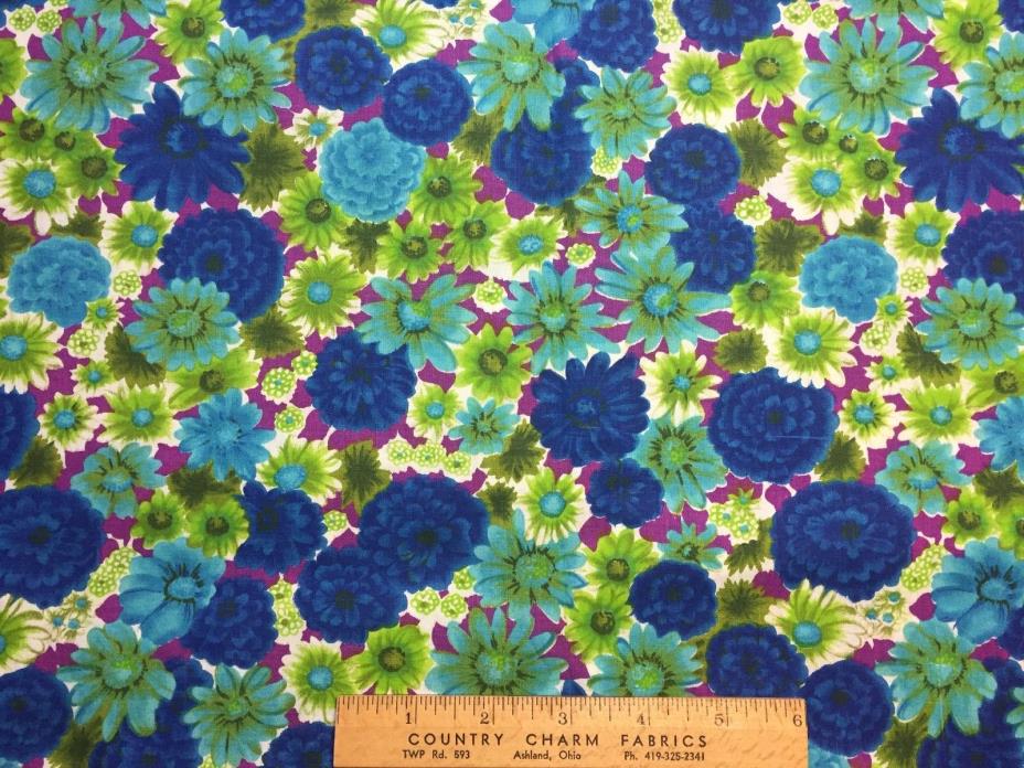 Vintage Cotton Quilting Fabric Blue Green Floral VIP 44w 30