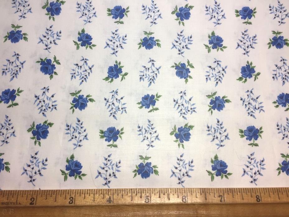 Vintage Cotton Fabric 40s50s SWEET Lil Blue Roses 35w 1yd