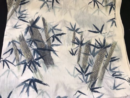 2 YARDS OF VINTAGE WHITE WITH BLUE PALM TREES TROPICAL PRINT FABRIC