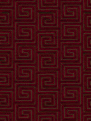 -9T7 CONTEMEPORARY&TRANSITIONAL GREEK KEY MAZE CUT VELVET FABRIC RED 5 YARDS