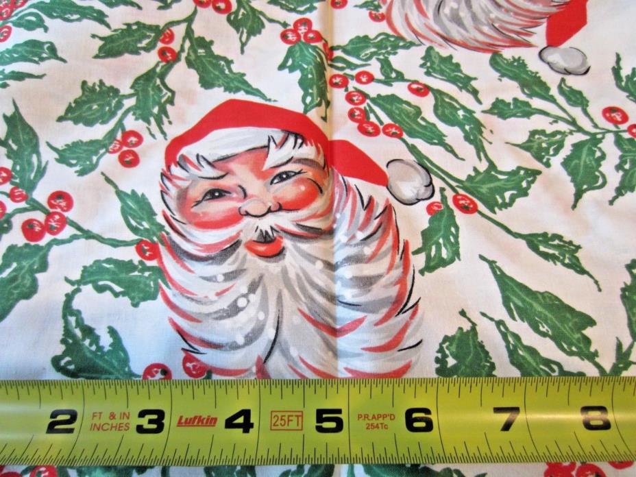 Vtg Santa Heads & Holly Novelty fabric 35
