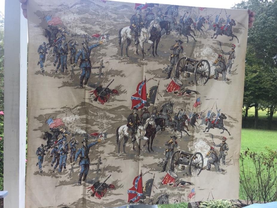 Vintage Fabric Material Remnant Military Scene Civil War 44x40