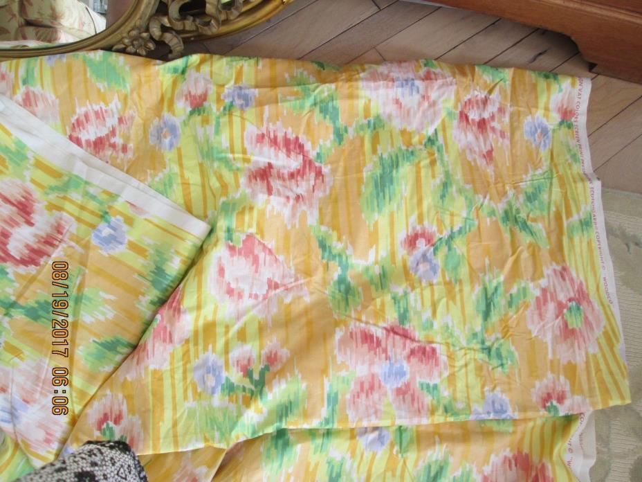 JAY YANG VTG. FABRIC POLISHED COTTON IKAT LG. FLORAL YELLOW PINK 9 YDS. UNUSED