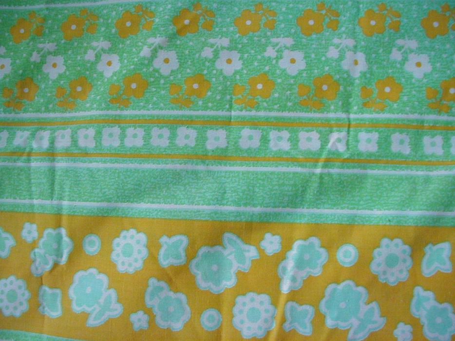2.2  yards vintage cotton fabric lime green yellow white flowers 1960s mod