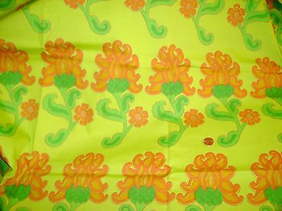 Vtg Batik Print Cotton Fabric 1 yd Chartreuse Green Lime Orange Quilt Sew Nice