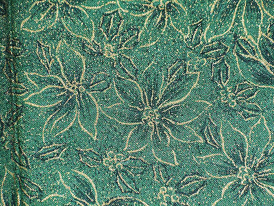 Quilting cotton fabric FQ Christmas gold poinsettia holly print on green