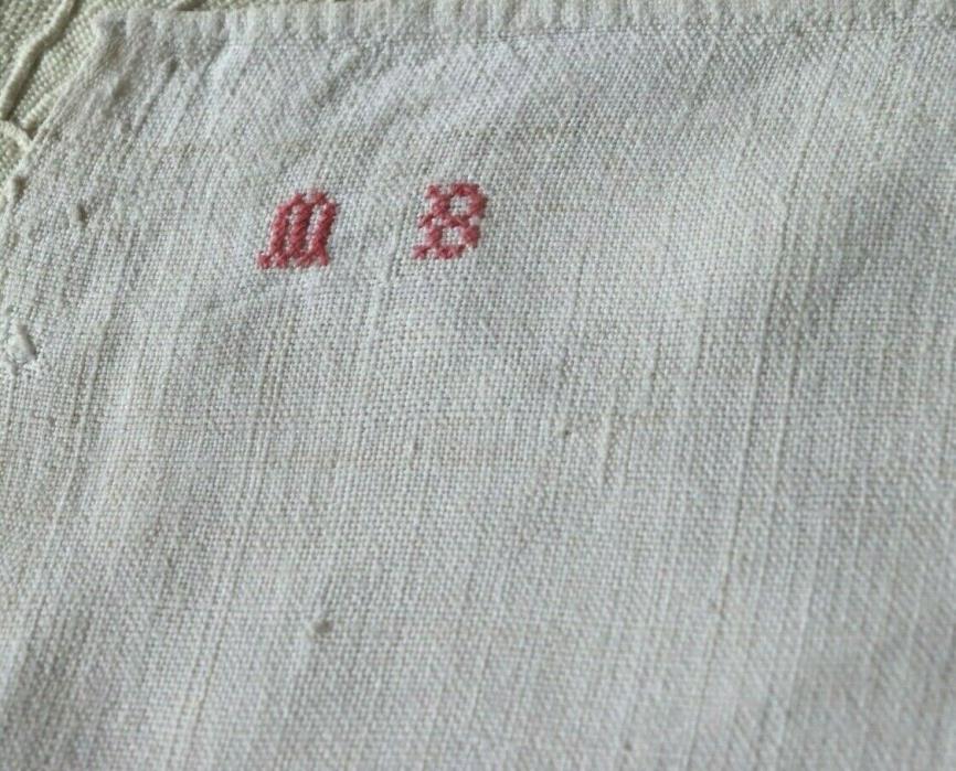 French Antique 19thC Old Linen Dish Towel, Hand Loomed~Initial MB~L-17