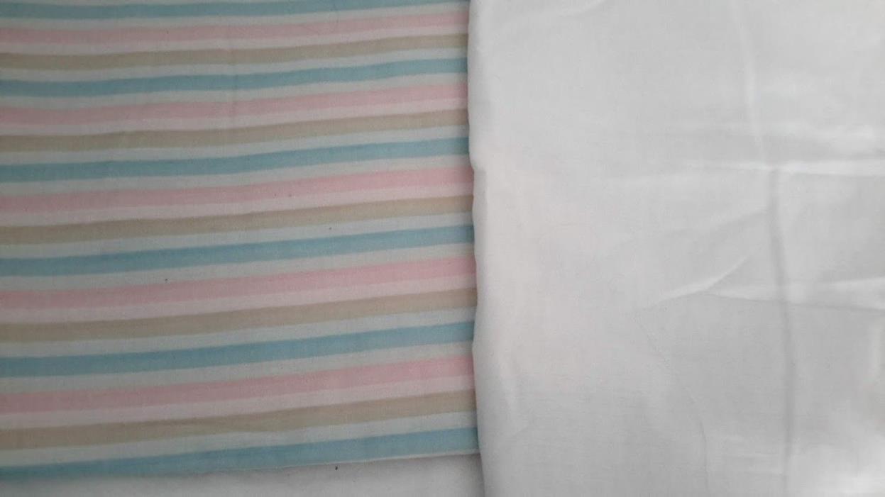 Lot of 2 cotton fabric white and  multicolored stripes