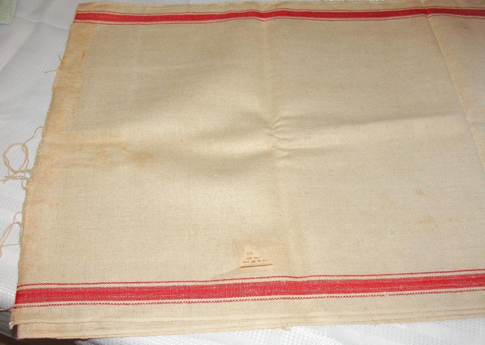 Vintage stiff heavy ticking fabric Red Stripe Linen 4 Yards FEED SACK GRAIN BAG