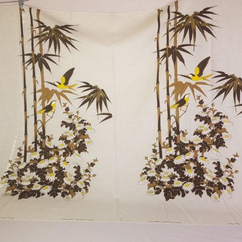 Vtg ALFRED SHAHEEN Fabric Floral Butterfly Hand Printed Double Panel 44 x 53