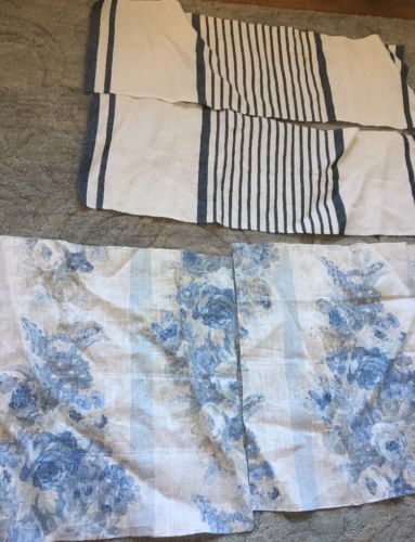 Ralph lauren Scrap Linen Fabric Blue White Striped Floral Craft Cloth Flawed