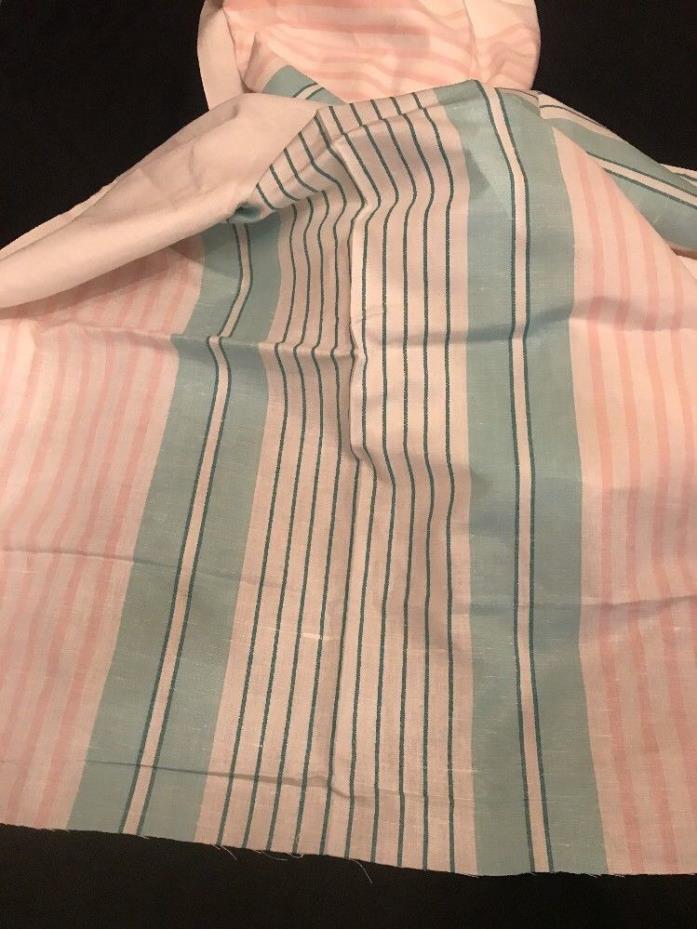 Antique European Hemp Pink, Green, Blue Stripes Linen Fabric  60.6