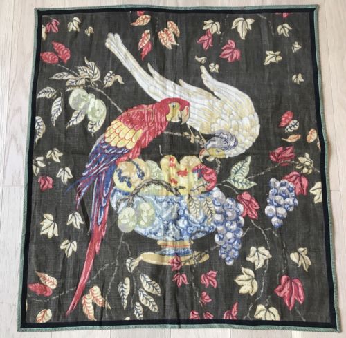 Vtg 30s 40s Linen Fabric Panel Parrot Bird Fruit Fabulous