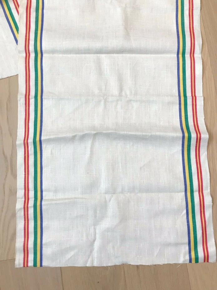 3.25 Yards Vintage Linen Toweling Fabric Stripes Unused Yardage