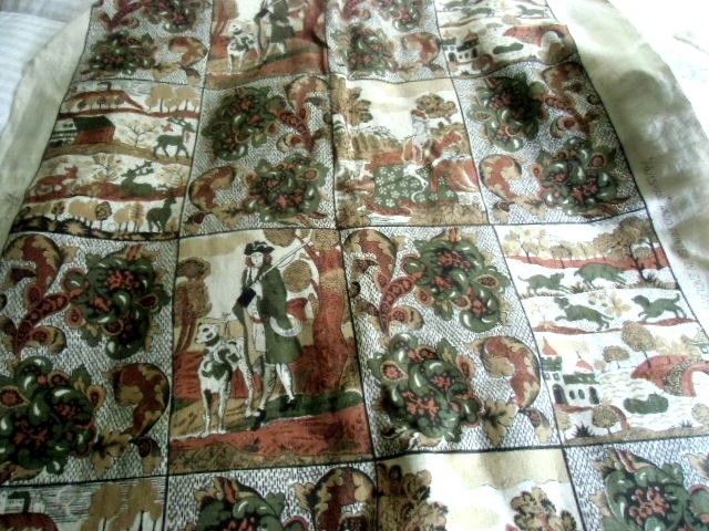 Antique linen fabric 4 YARDS Hailsham hand printed in England for Greeff