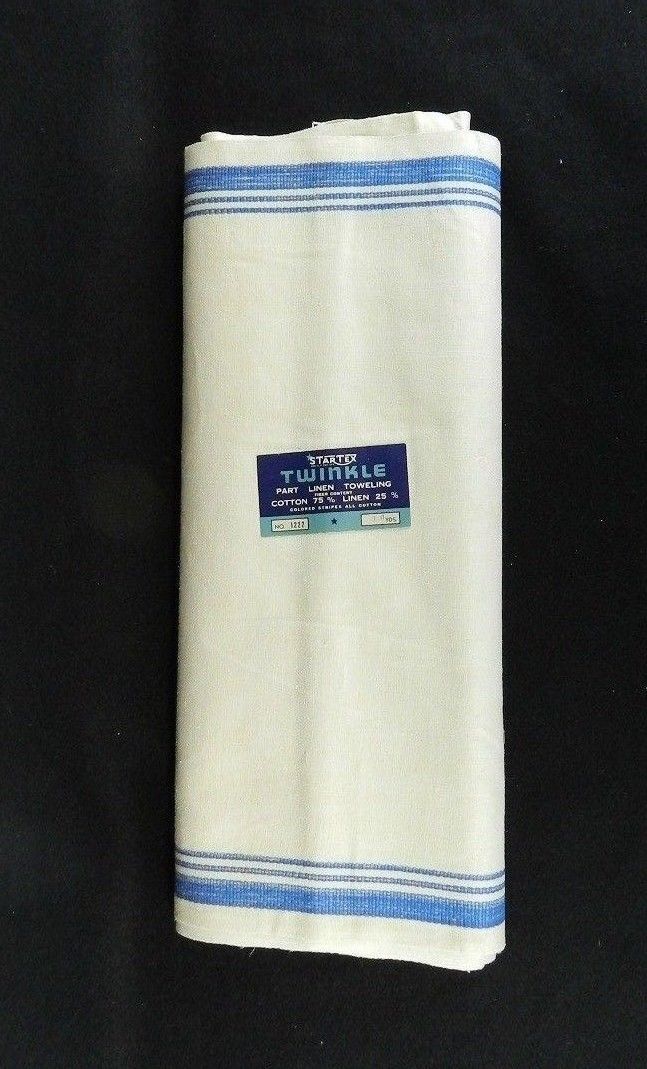 Vtg Startex Twinkle Toweling Fabric 10 Yds Blue Stripe Cotton/Linen Blend