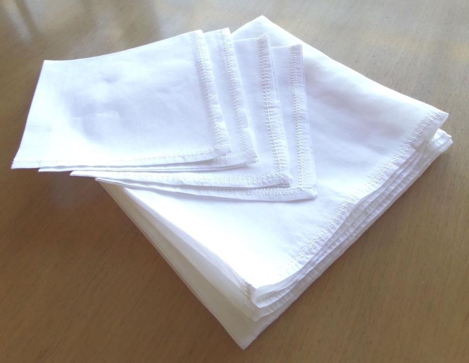 Square White Starched 100% Cotton Light Tablecloth & 4 Napkins
