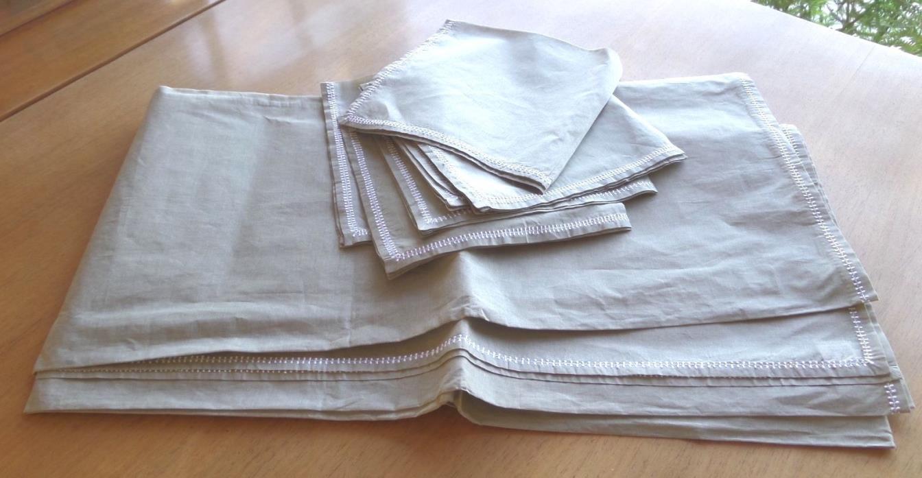 Rectangular Green Starched 100% Cotton Light Tablecloth & 6 Napkins