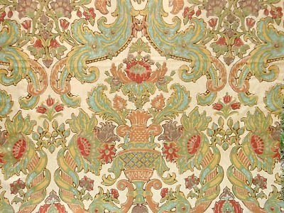 Vintage Art Deco-look Plumes Scrolls Floral Linen Decorator Panel 44x106