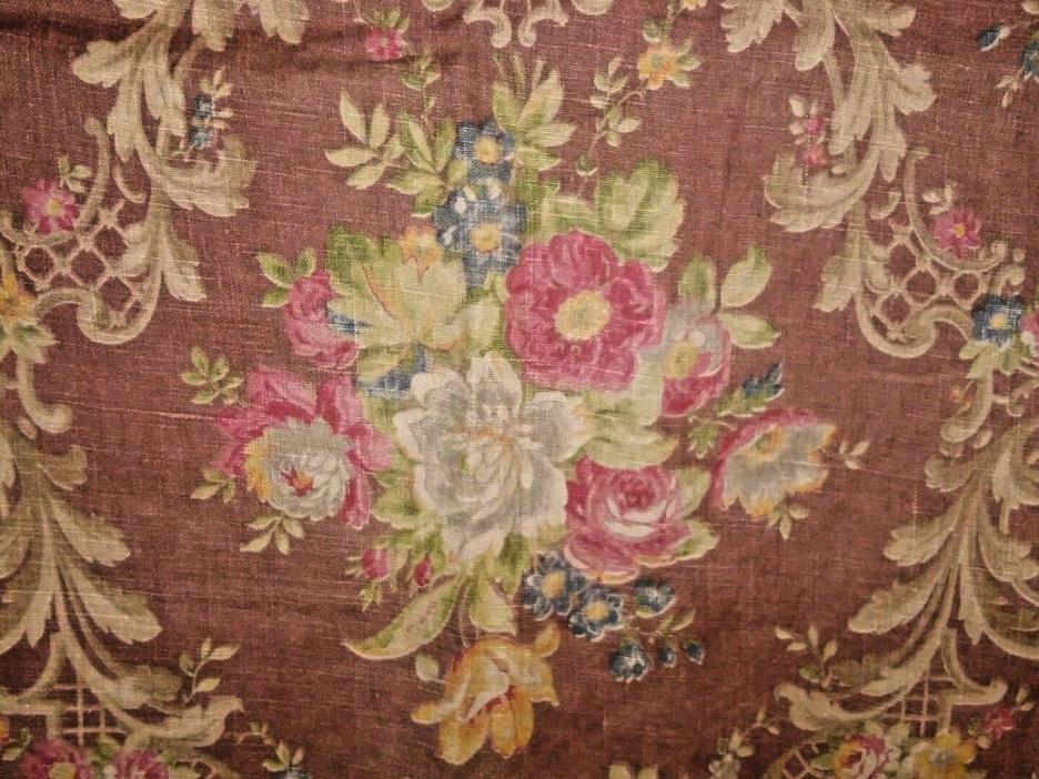2 Yds of Brown Floral Irish Linen Fabric