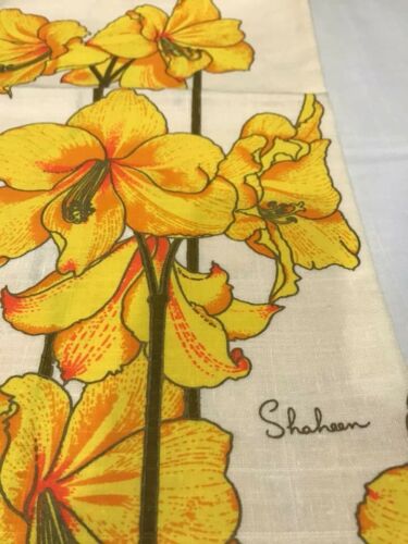NWT Vintage Signed Alfred Shaheen Hand Printed Flowers Fabric Hawaiian Tiki