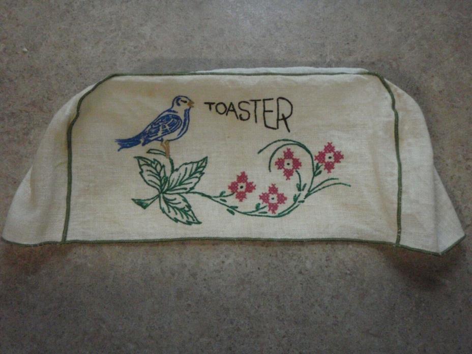 Vintage Toaster Cover Liquid Embroidery Linen Cloth Blue Bird Flower Green Leaf
