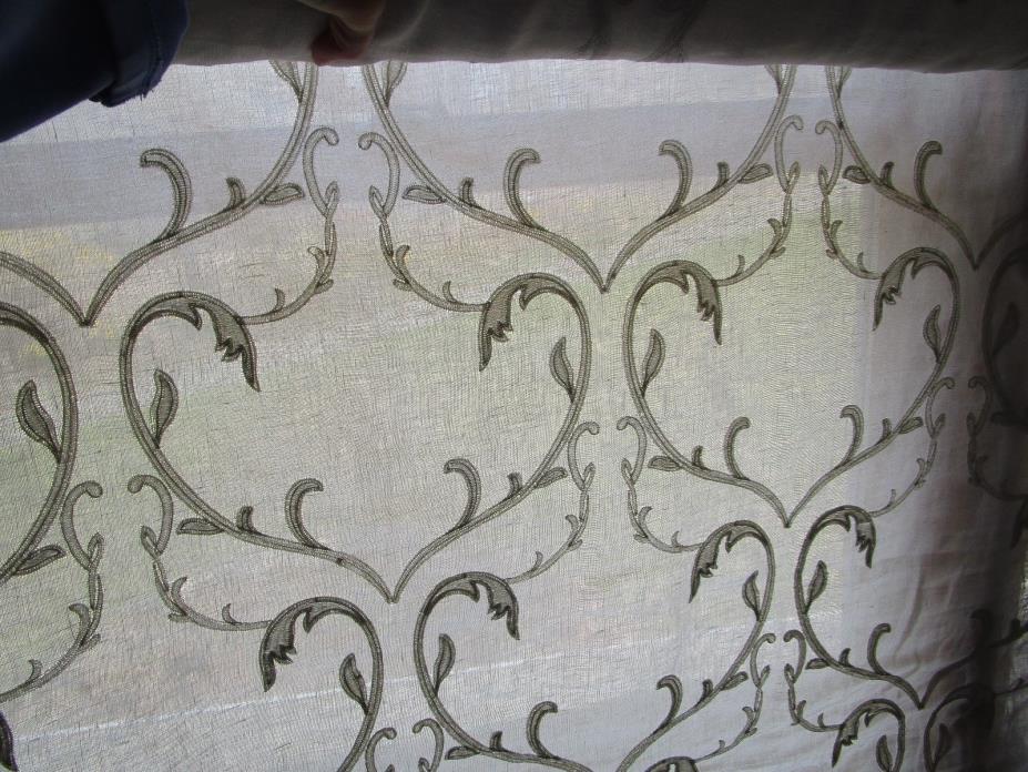 Colefax Fowler Embroidered Fabric Semi Sheer Lt Grey Ivory 