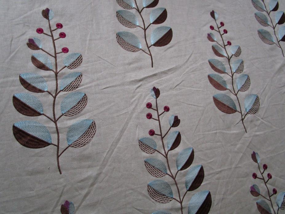 Harlequin Orletta Fabric Embroidered Decorator Linen BTY Blue brown Crimson