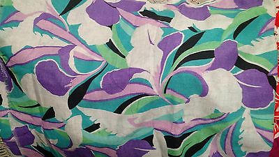 RICH HUGE LARGE ABSTRACT MOD FLORAL TROPICAL PRINT LINEN 3 YARDS 45 WIDTH