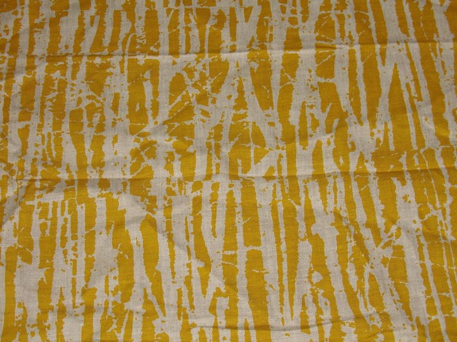 Rare Vintage MCM Abstract Screen Print Mustard Yellow Linen Fabric 2+ yards