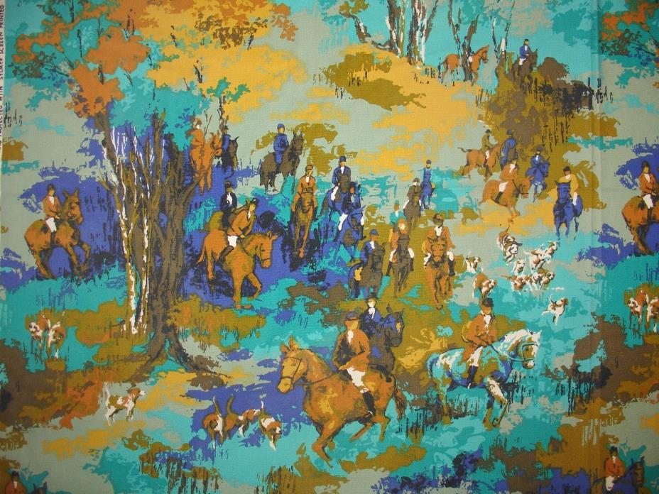 Rare Vintage Foxhunt Fabric 5th Ave Design Horse Equestrian 52x52