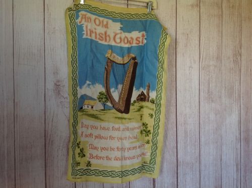 Vintage Irish Blessing Linen Wall Hanging Tapestry Drinking Toast