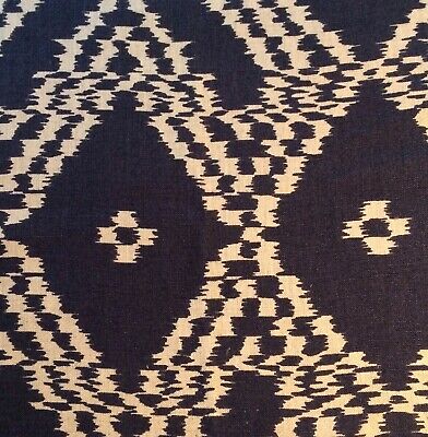 SCHUMACHER Asaka Ikat Central Asian indigo woven unbleached  linen new remnant