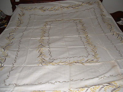 Vintage 1950 - 1960 LINEN GOLD YELLOW & SILVER TABLE CLOTH VERY OLD 62