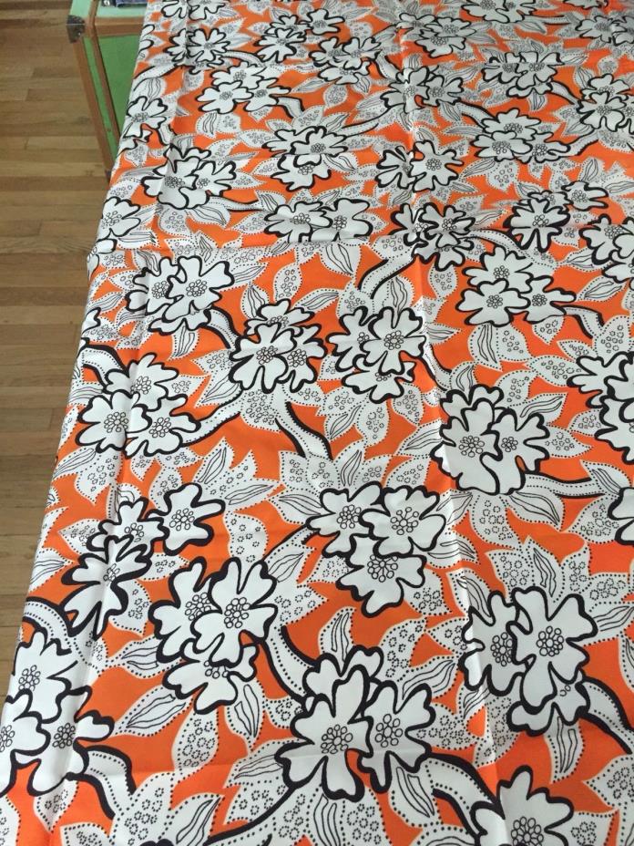 Unique Vintage 50s 60s Orange Floral Silky Polyester Fabric 46